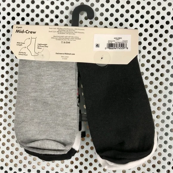 🔥$8🔥NEW Ribbed Mid Crew Socks, 6-Pack Shoe Sizes 4-10 Multicolored Women's - Picture 10 of 15